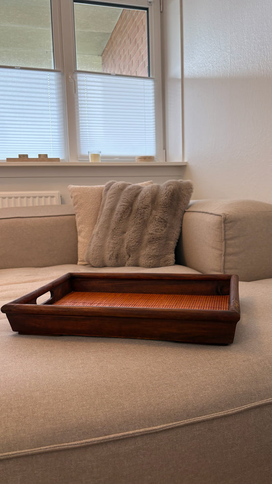 Træbakke Med Bambusbund Og Håndtag